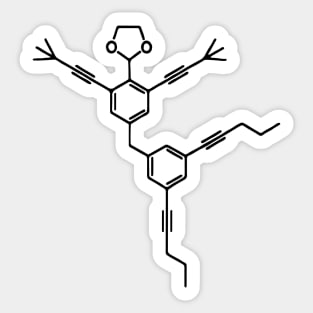 Dancing Molecule carbon Benzene. Physics Maths. 2-(2,5-Bis(3,3-dimethylbut-1-yn-1-yl)-4-{[3,5-di(pent-1-yn-1-yl)phenyl]ethynyl}phenyl)-1,3-dioxolane Sticker